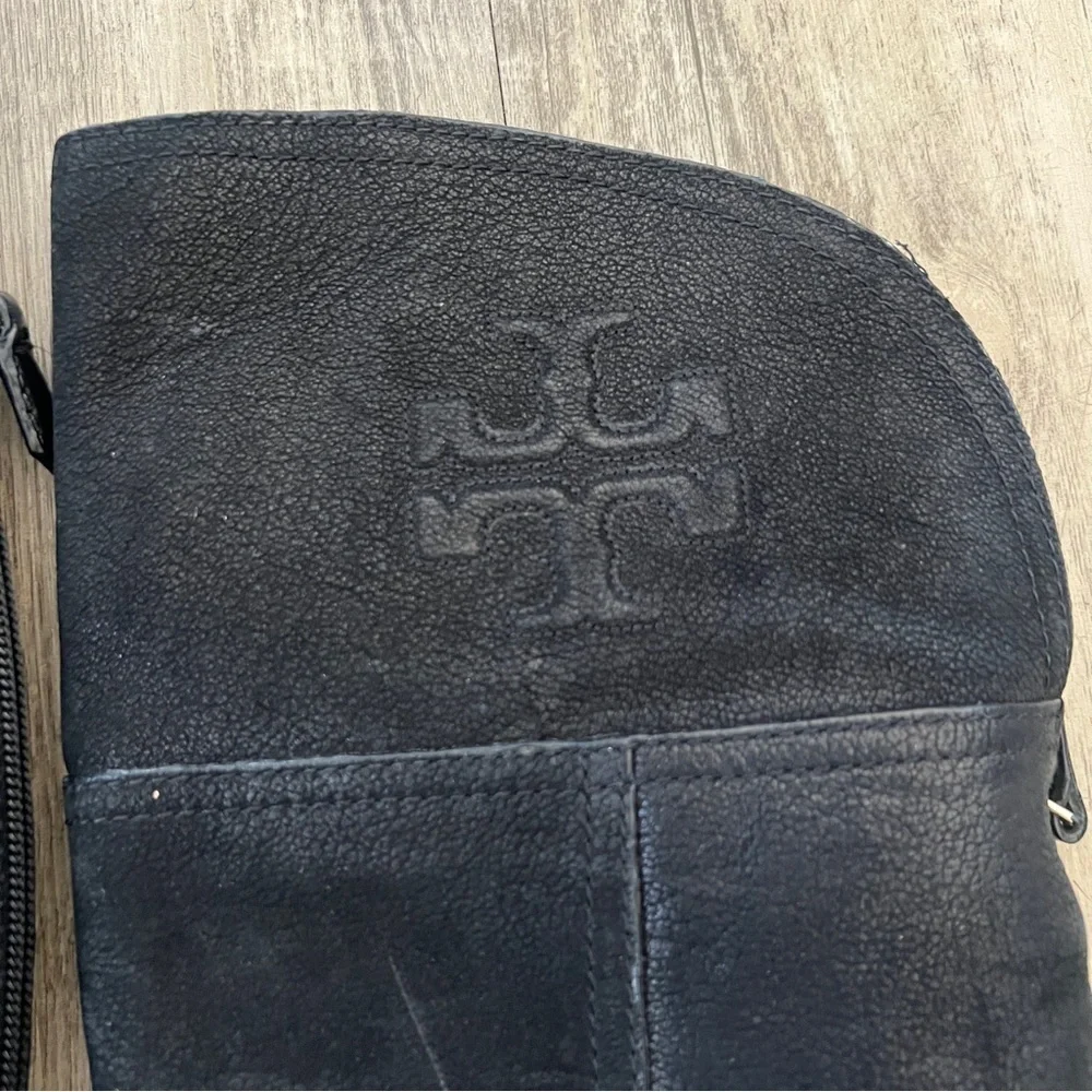 Tory Burch Suede and Leather Tall Riding Boots in Black